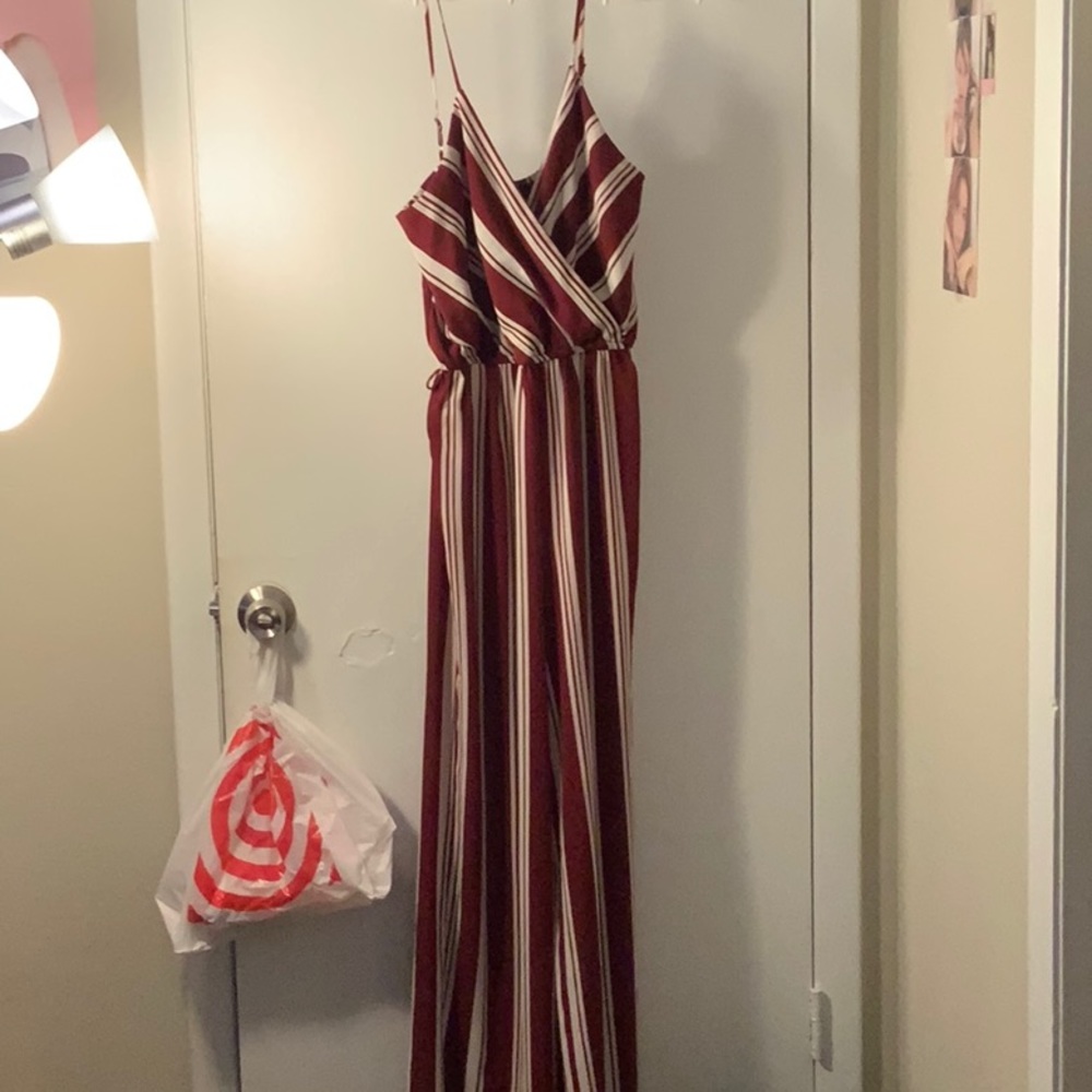 Red and creme striped romper